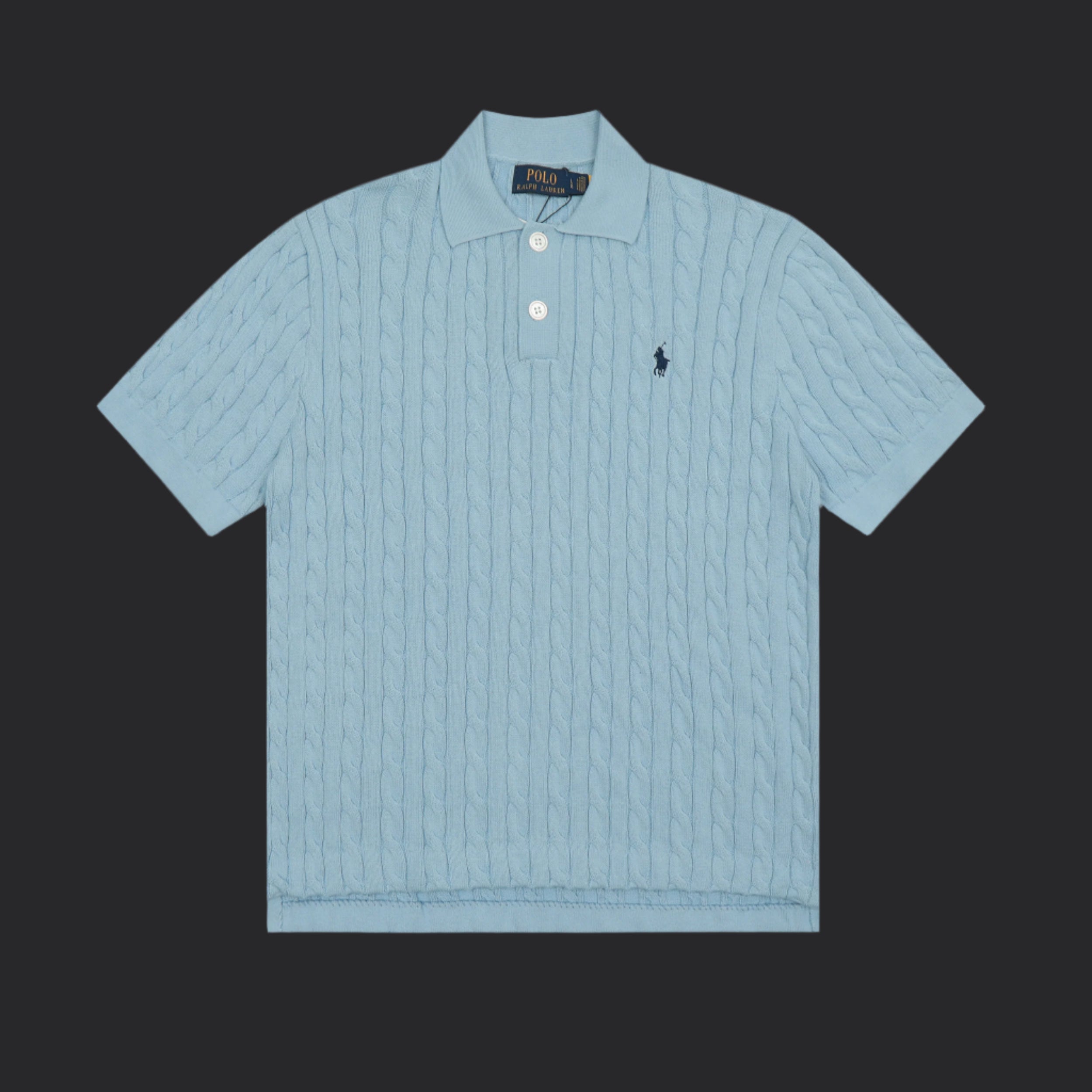 Polo Ralph Lauren Cable-Knit Wool Shirt- Light Blue/Black Logo