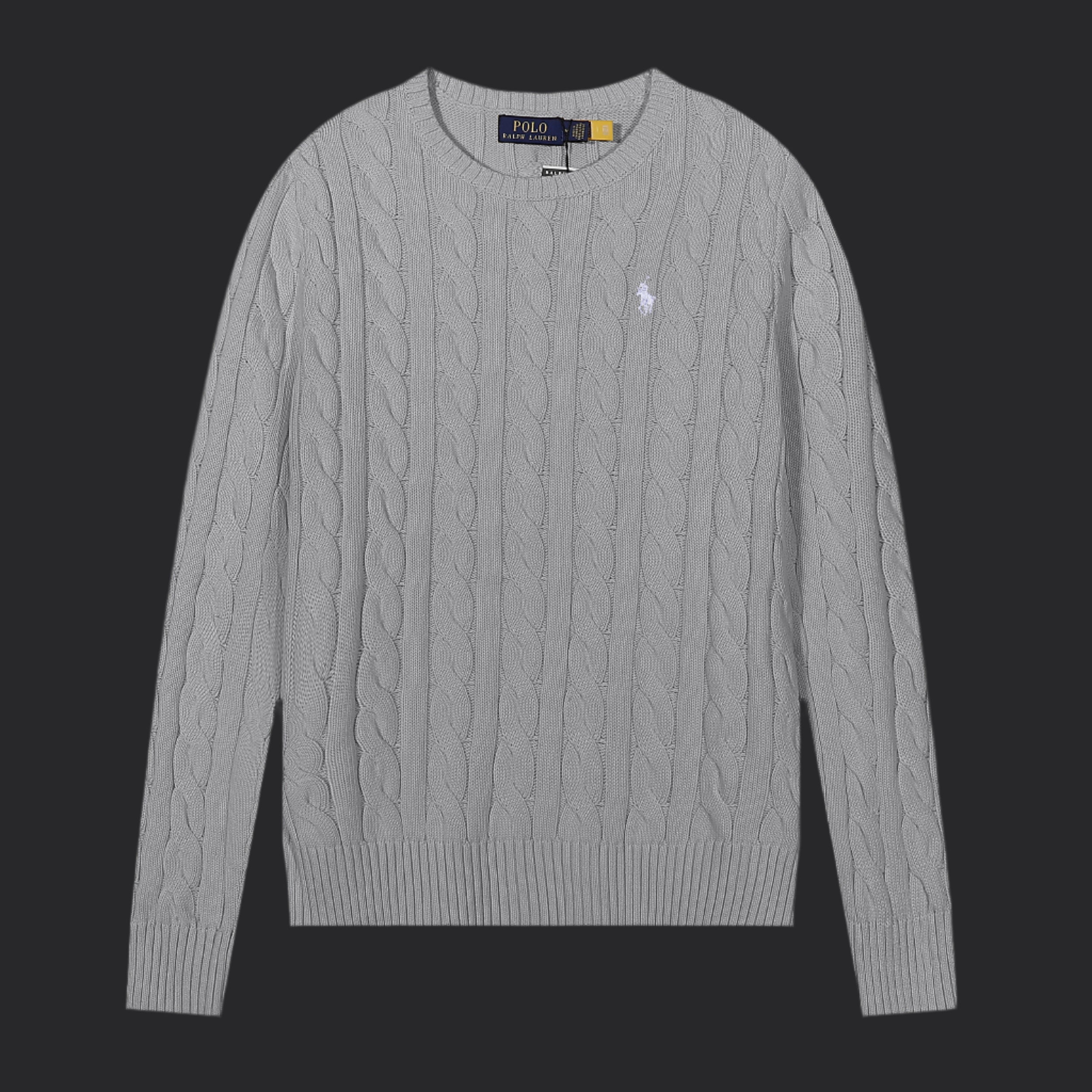 Polo Ralph Lauren Cable-Knit Wool-Cashmere Sweater- Grey/White Logo