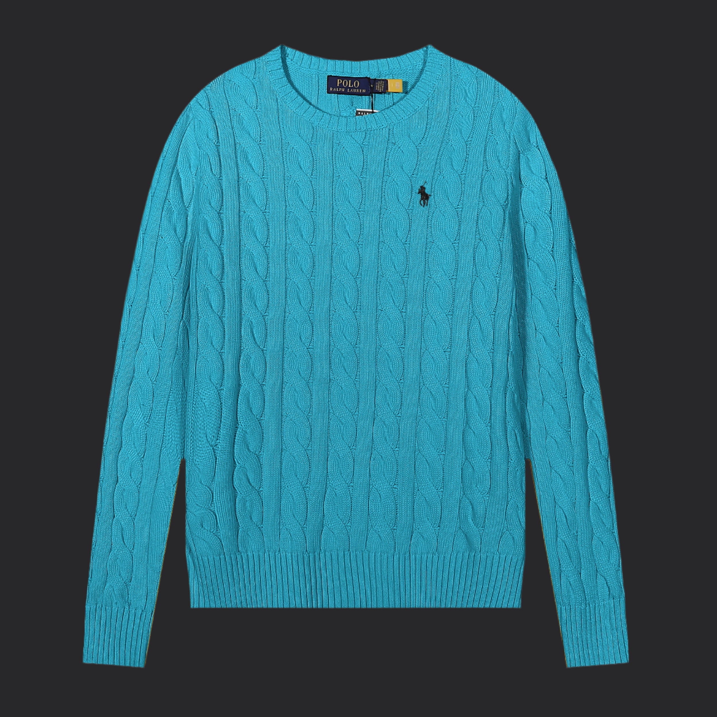 Polo Ralph Lauren Cable-Knit Wool-Cashmere Sweater- Blue/Black Logo