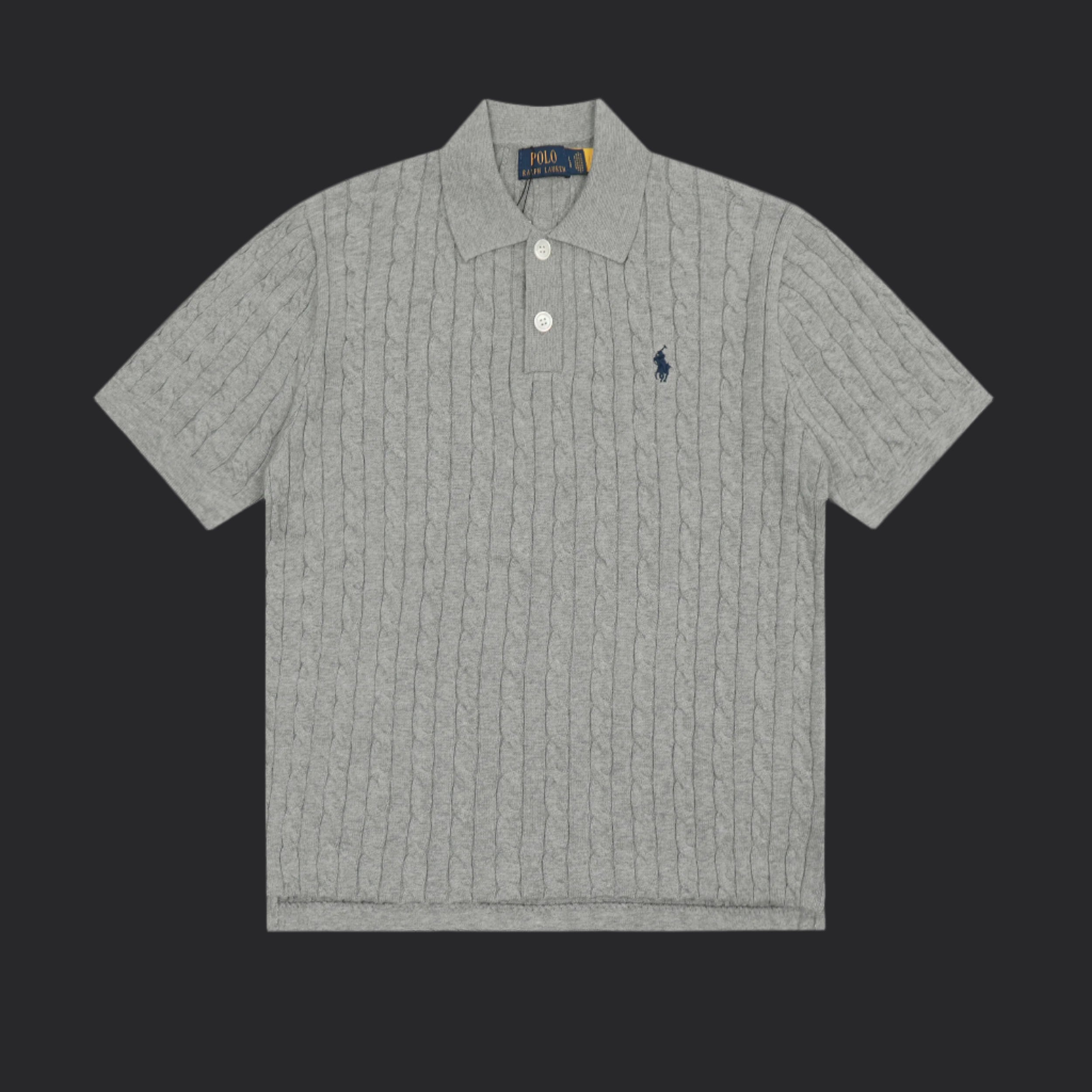 Polo Ralph Lauren Cable-Knit Wool Shirt- Grey/Navy Blue Logo