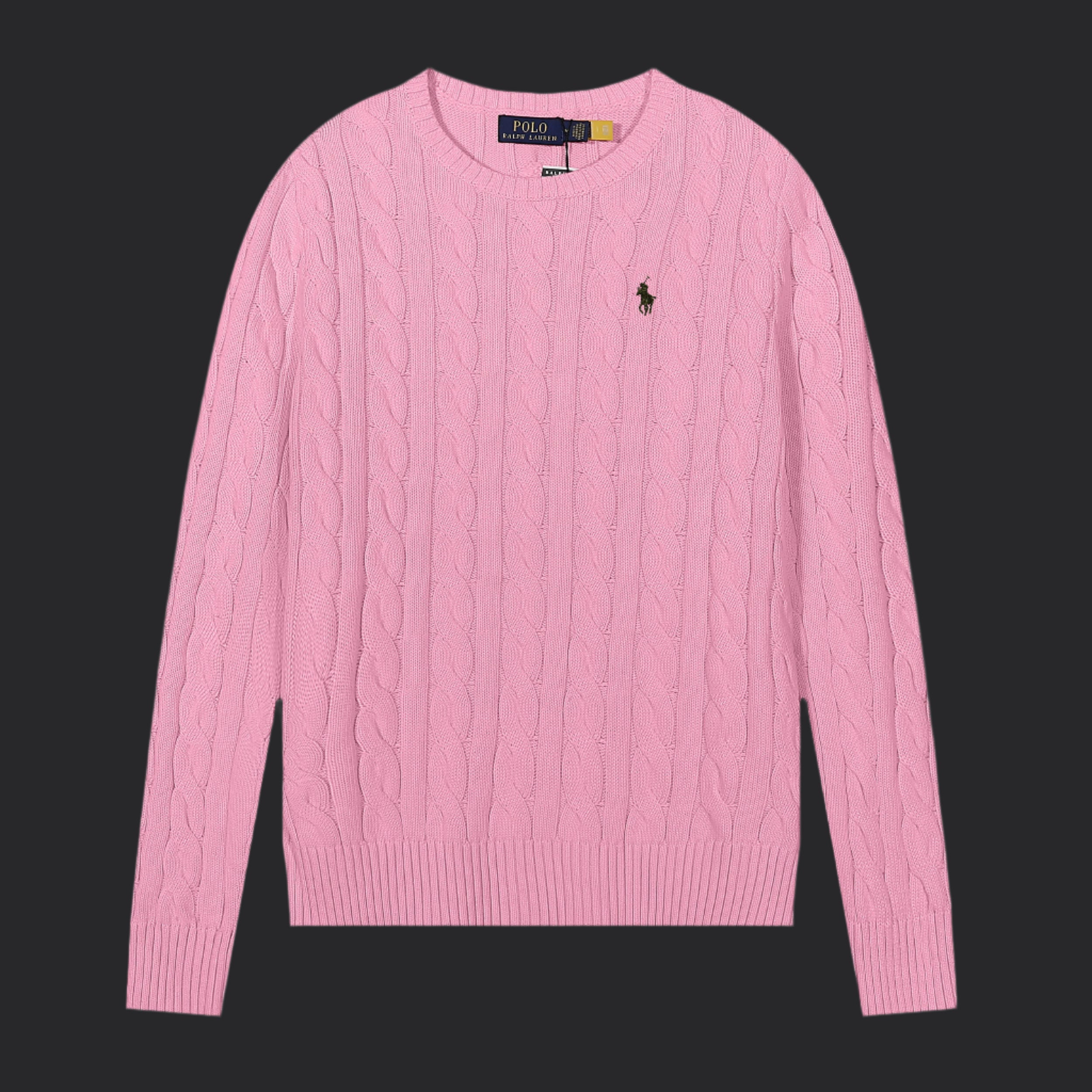 Polo Ralph Lauren Cable-Knit Wool-Cashmere Sweater- Pink/Black Logo