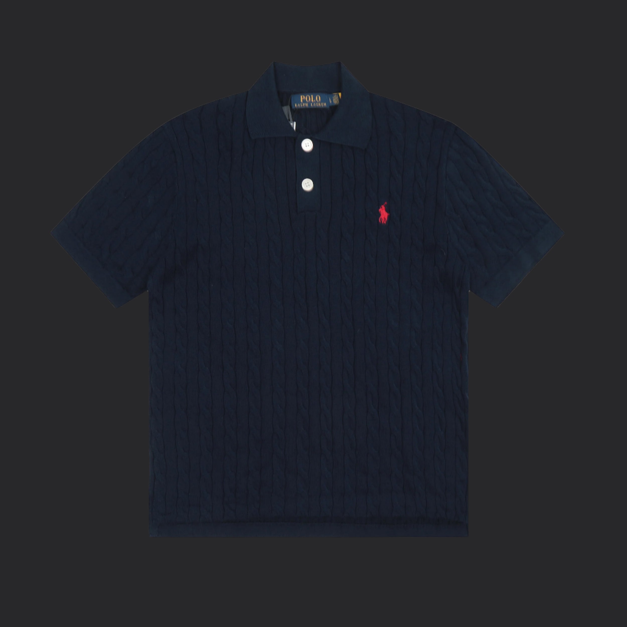 Polo Ralph Lauren Cable-Knit Wool Shirt- Navy Blue/Red Logo