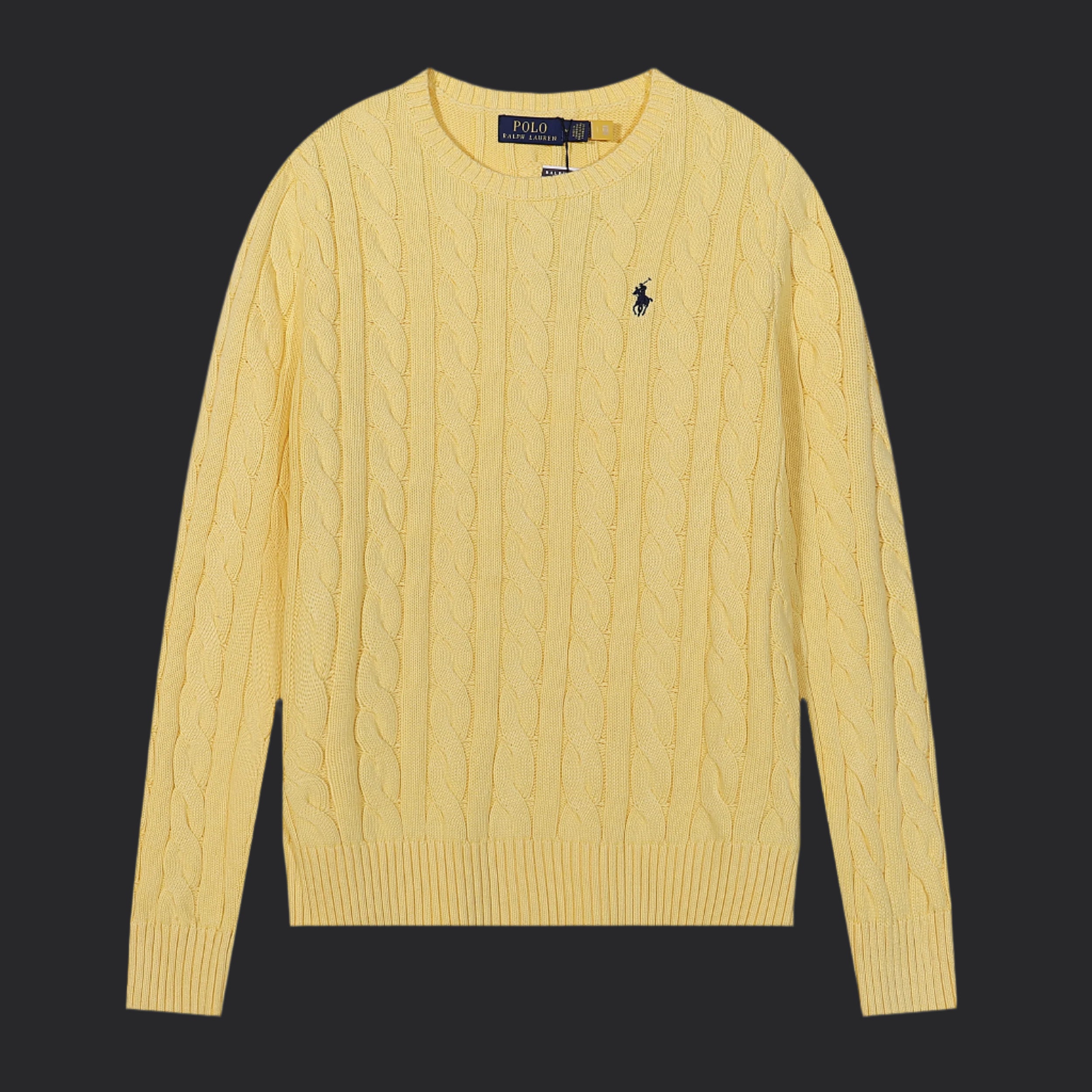 Polo Ralph Lauren Cable-Knit Wool-Cashmere Sweater- Yellow/Black Logo
