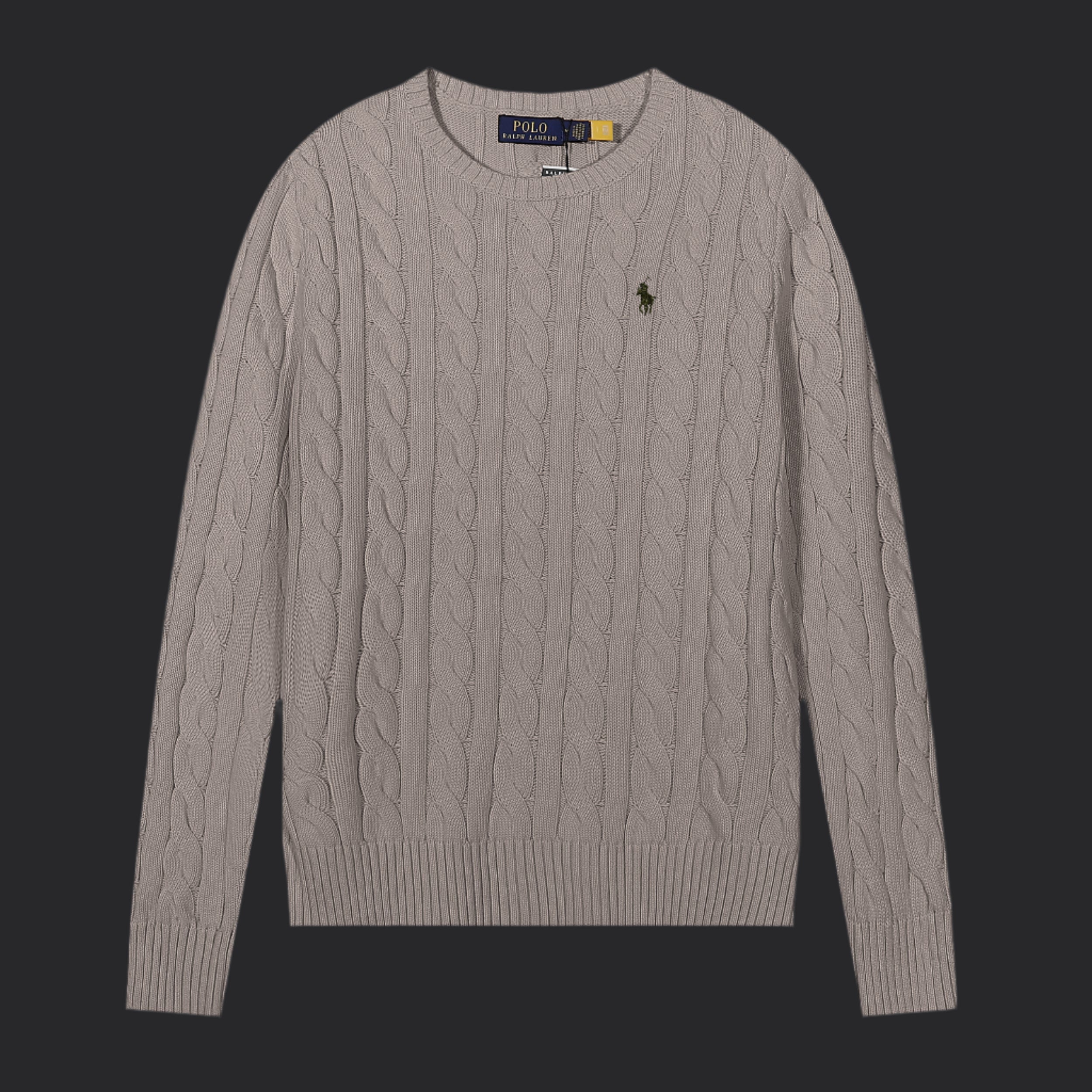 Polo Ralph Lauren Cable-Knit Wool-Cashmere Sweater- Light Brown/Black Logo