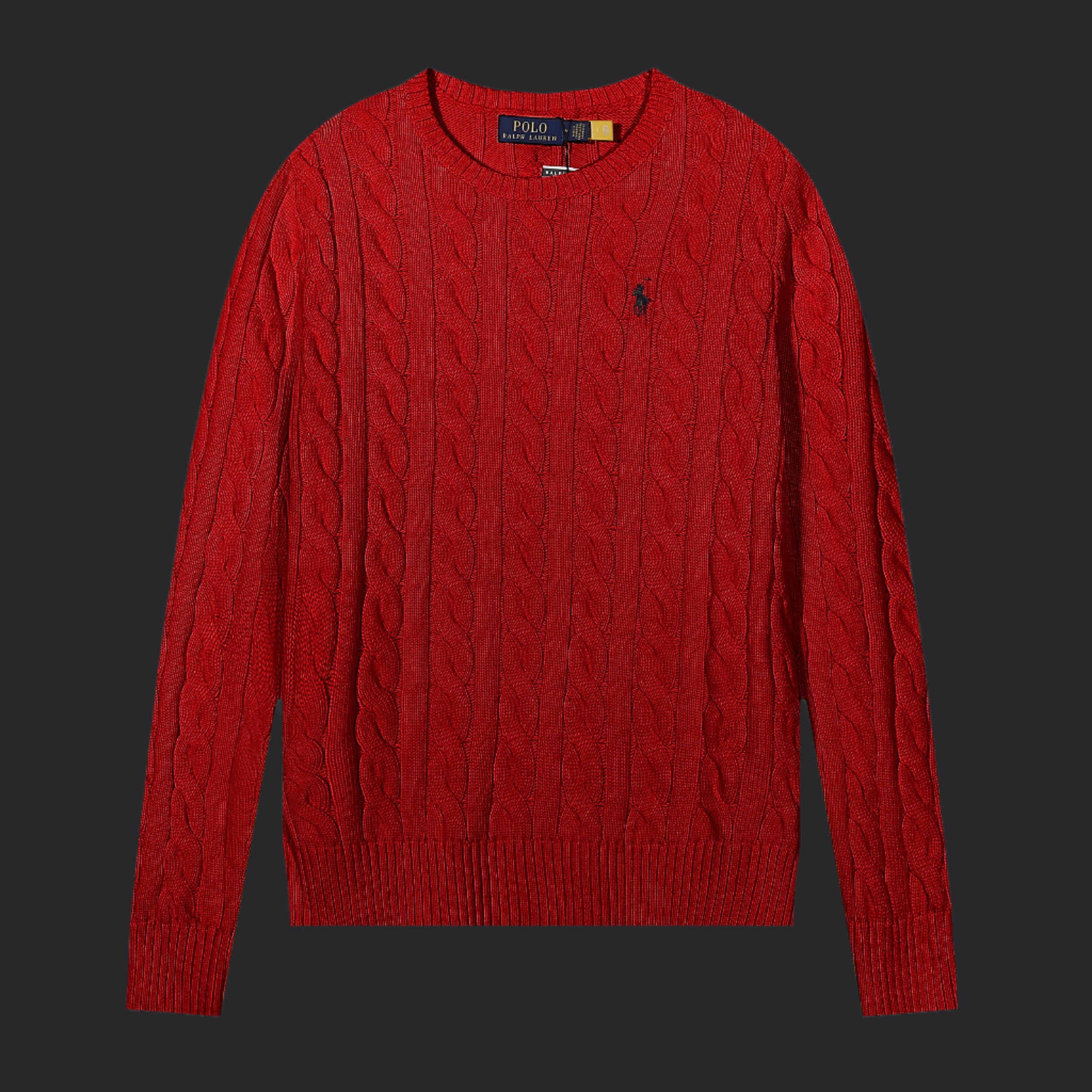 Polo Ralph Lauren Cable-Knit Wool-Cashmere Sweater- Red/Black Logo