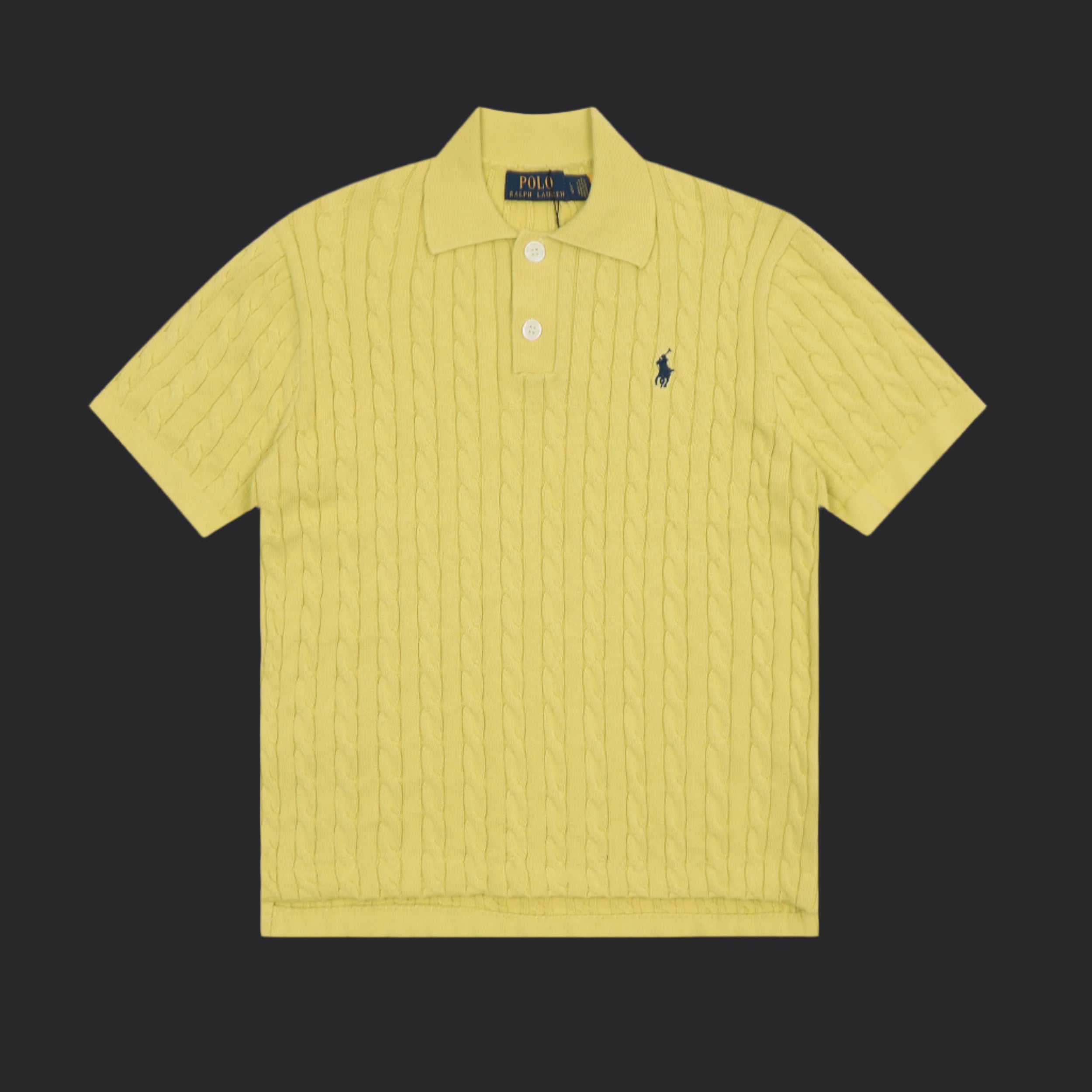 Polo Ralph Lauren Cable-Knit Wool Shirt- Yellow/Navy Blue Logo