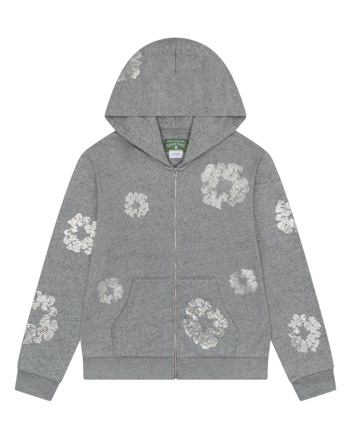 Denim Tears Cashmere Swarovski Cotton Wreath Zip Hoodie- Grey