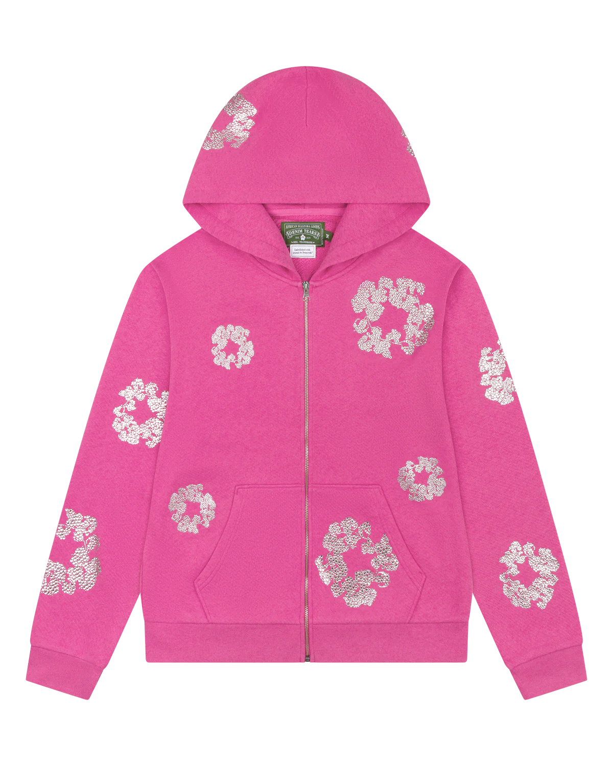 Denim Tears Cashmere Swarovski Cotton Wreath Zip Hoodie- Pink