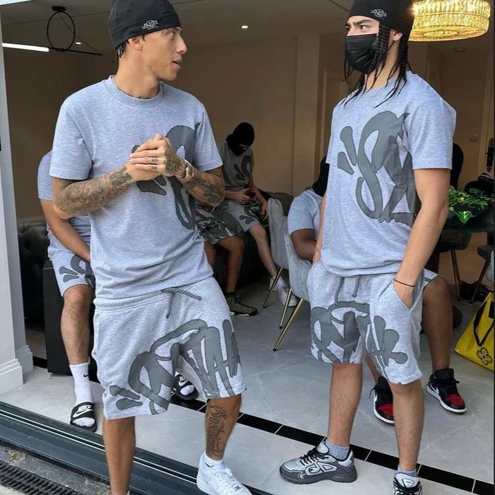 Syna World T-Shirt & Shorts Logo Set - Grey / Black
