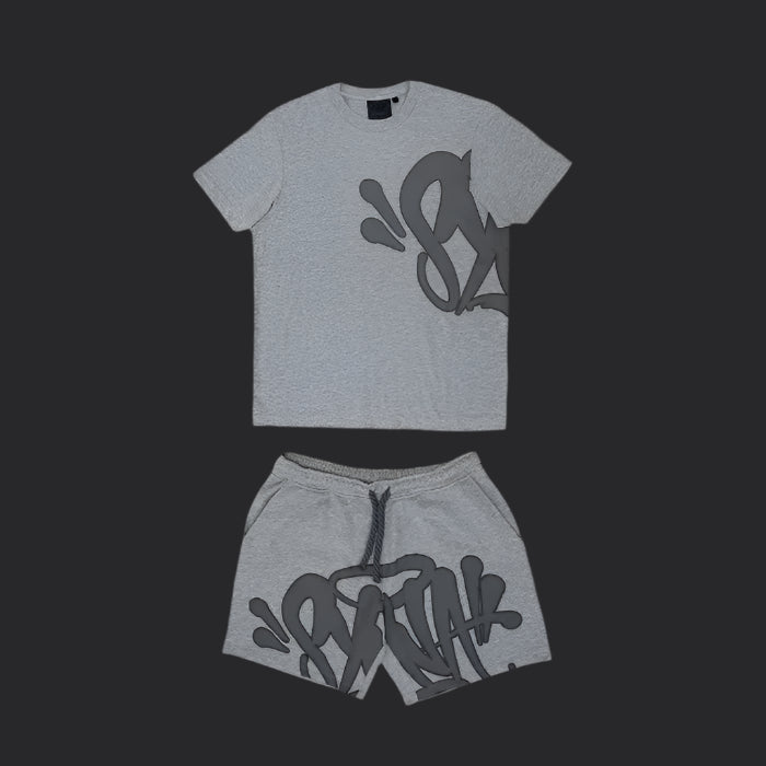 Syna World T-Shirt & Shorts Logo Set - Grey / Black