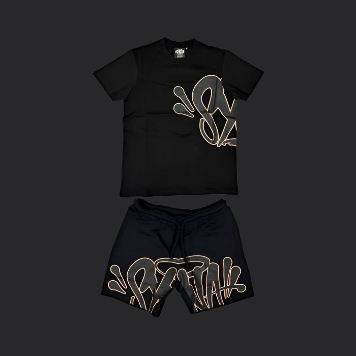 Syna World T-Shirt & Shorts Logo Set - Black / Rose Gold