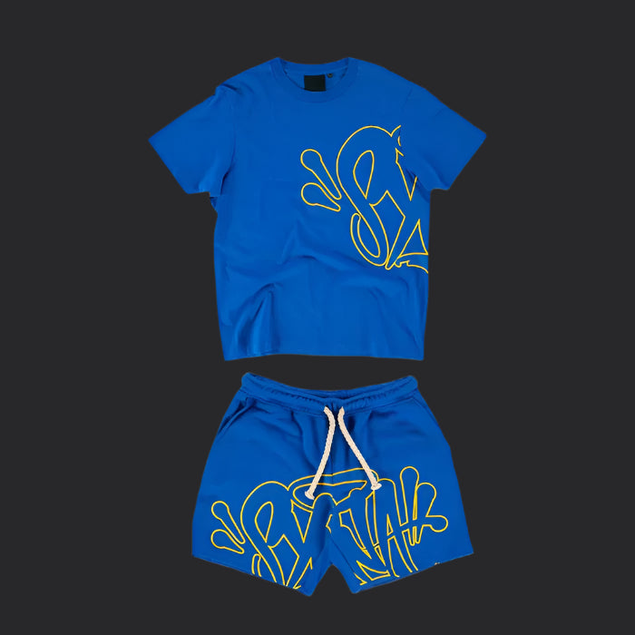 Syna World T-Shirt & Shorts Logo Set - Blue / Yellow