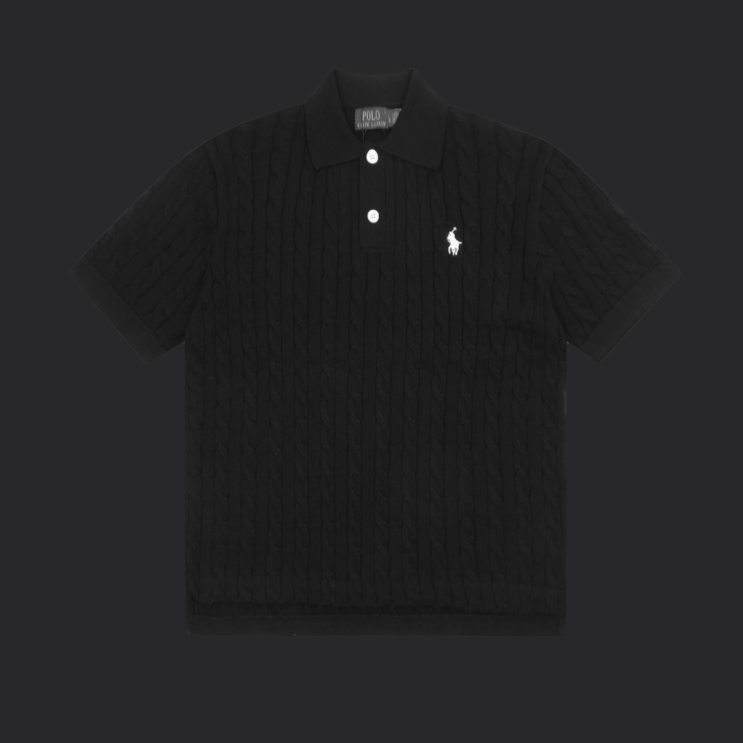 Polo Ralph Lauren Cable-Knit Wool Shirt- Black/White Logo