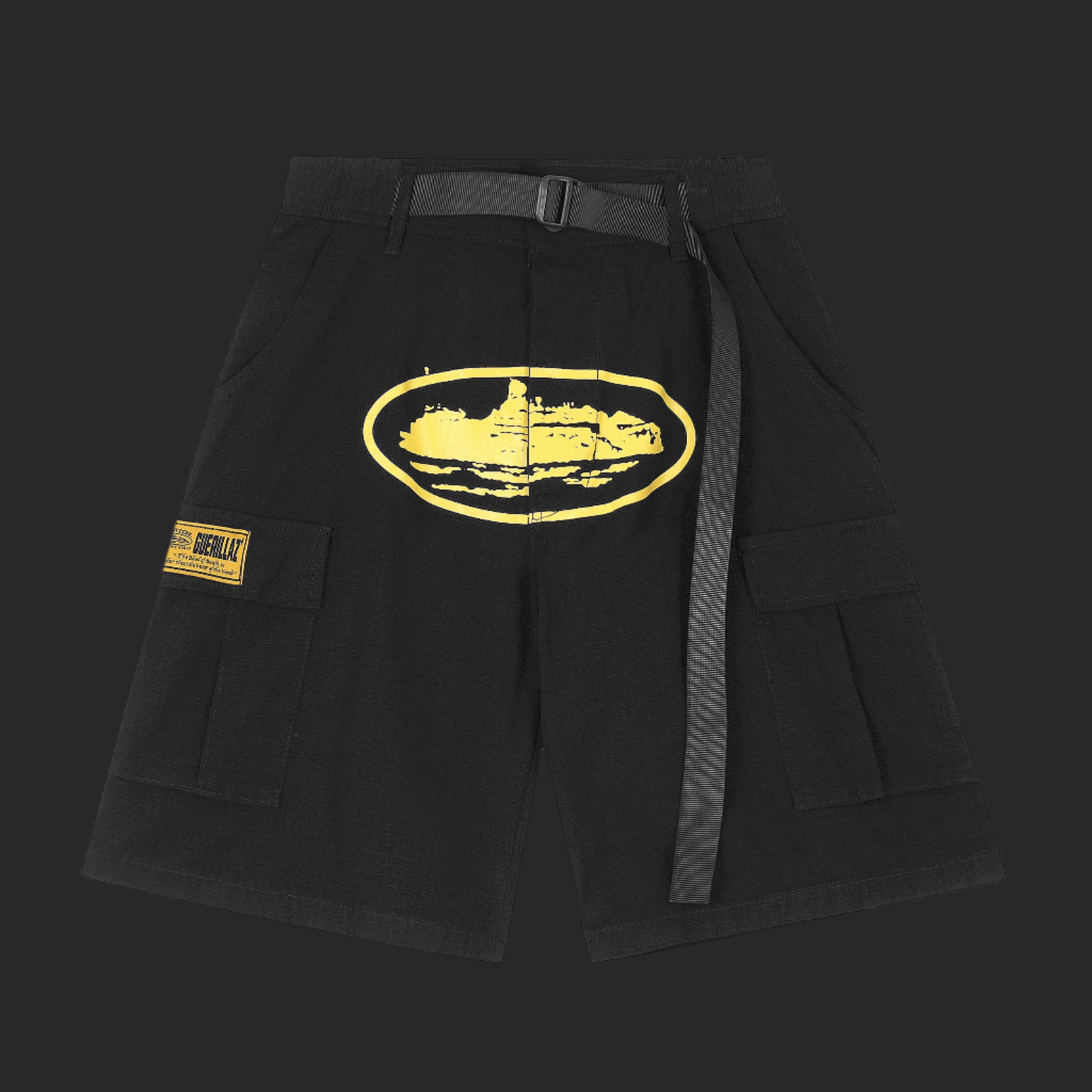 Corteiz Cargo Shorts- Black/Yellow Logo