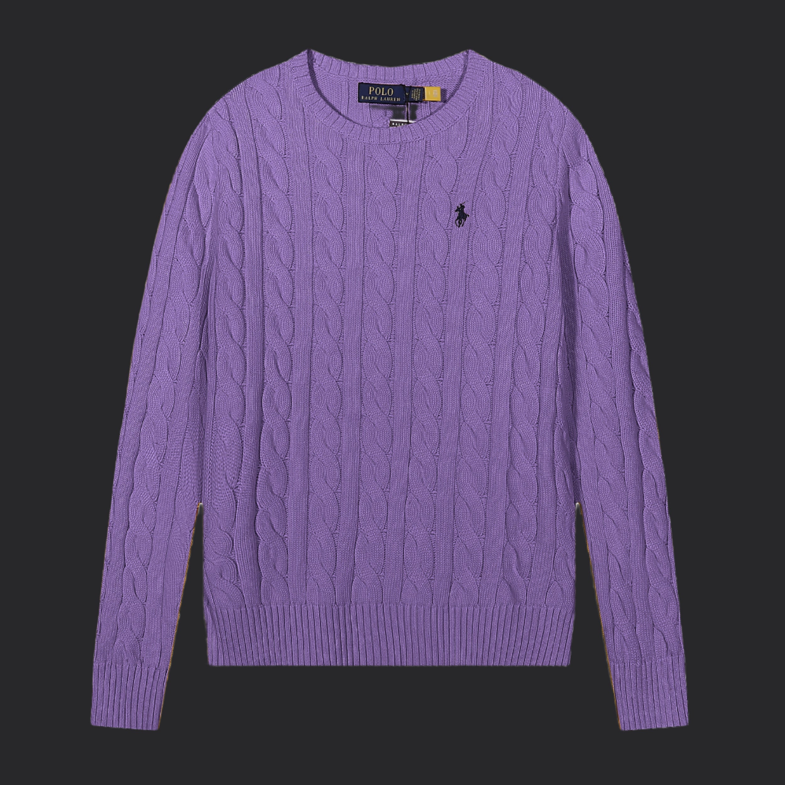 Polo Ralph Lauren Cable-Knit Wool-Cashmere Sweater- Purple/Black logo