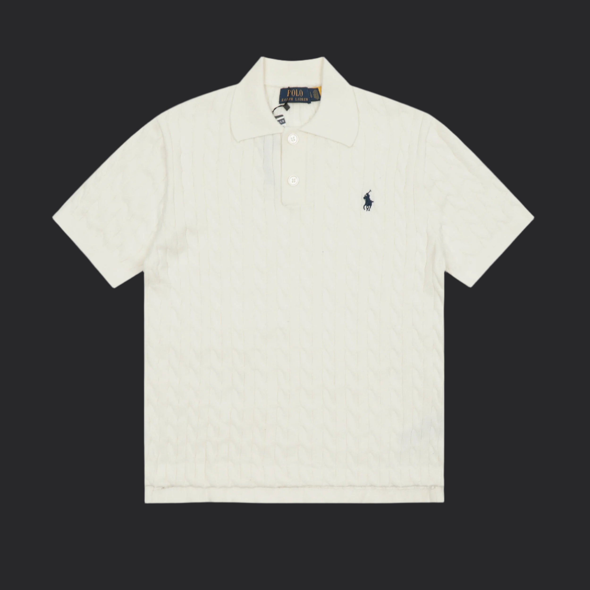 Polo Ralph Lauren Cable-Knit Wool Shirt- White/Black Logo