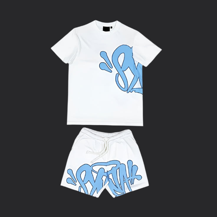 Syna World T-Shirt & Shorts Logo Set - White / Blue