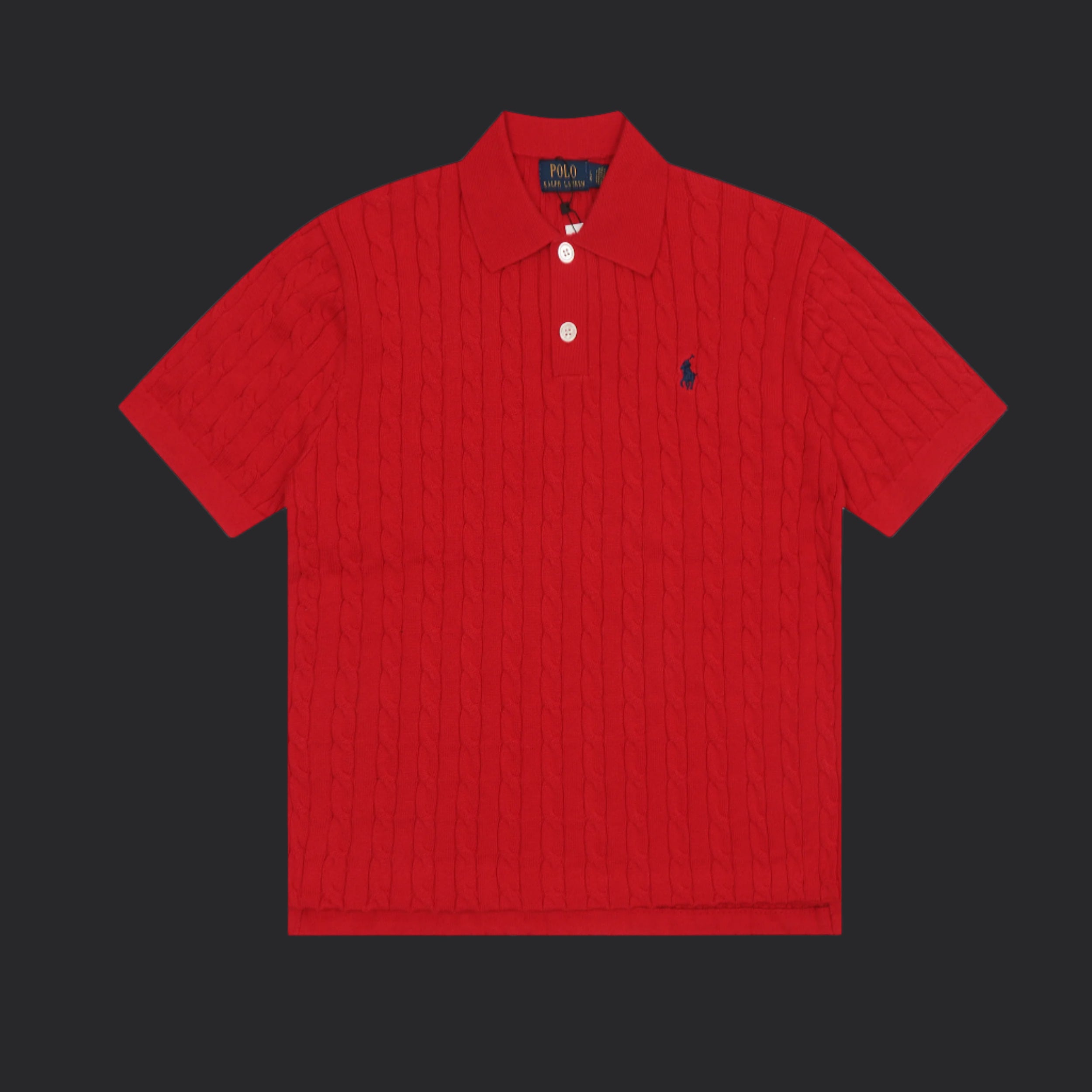 Polo Ralph Lauren Cable-Knit Wool Shirt- Red/Black Logo