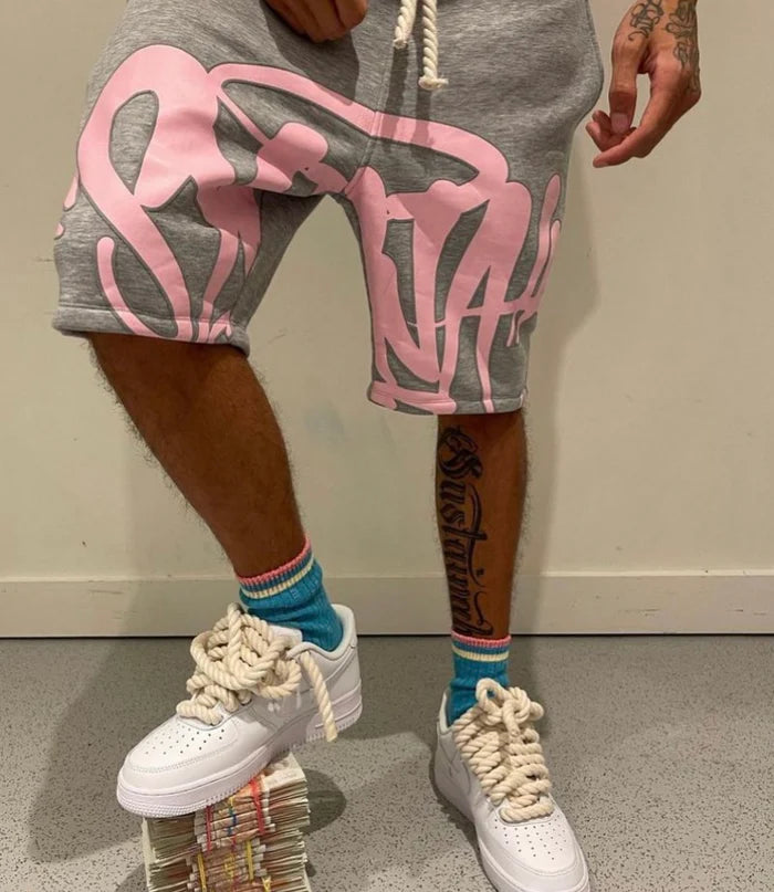 Syna World T-Shirt & Shorts Logo Set - Grey / Pink