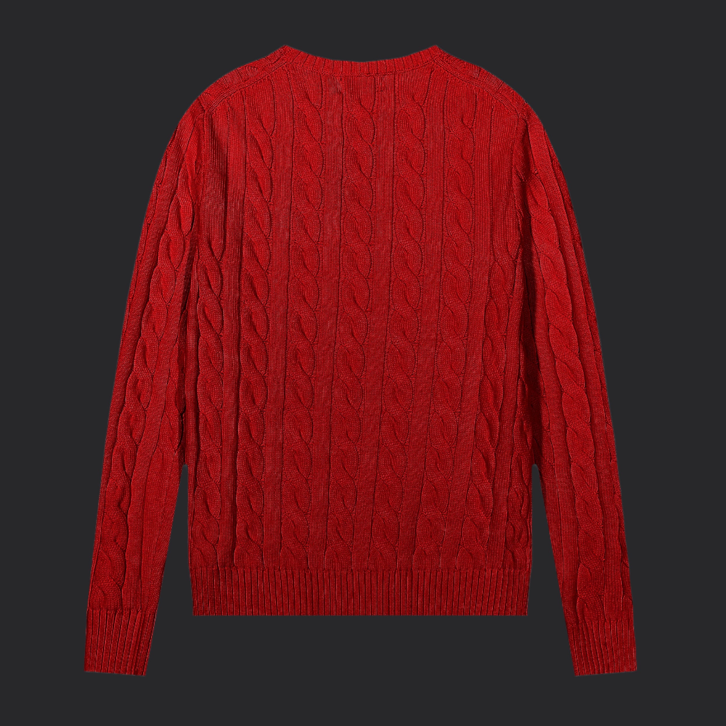 Polo Ralph Lauren Cable-Knit Wool-Cashmere Sweater- Red/Black Logo