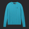 Polo Ralph Lauren Cable-Knit Wool-Cashmere Sweater- Blue/Black Logo