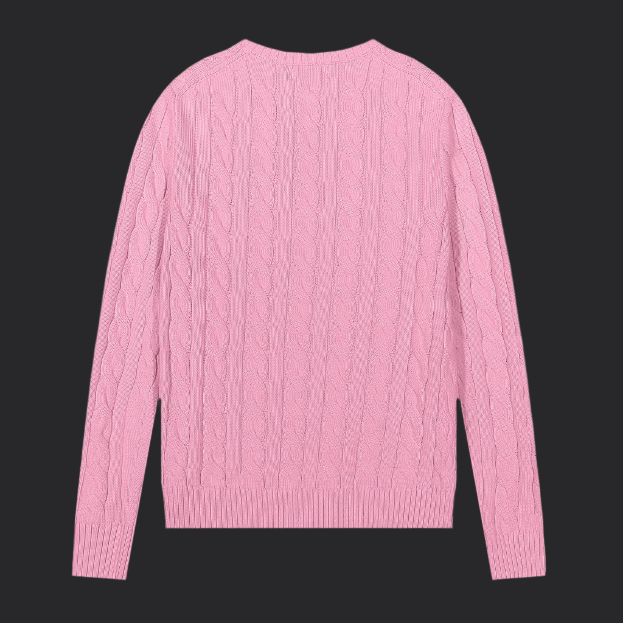 Polo Ralph Lauren Cable-Knit Wool-Cashmere Sweater- Pink/Black Logo