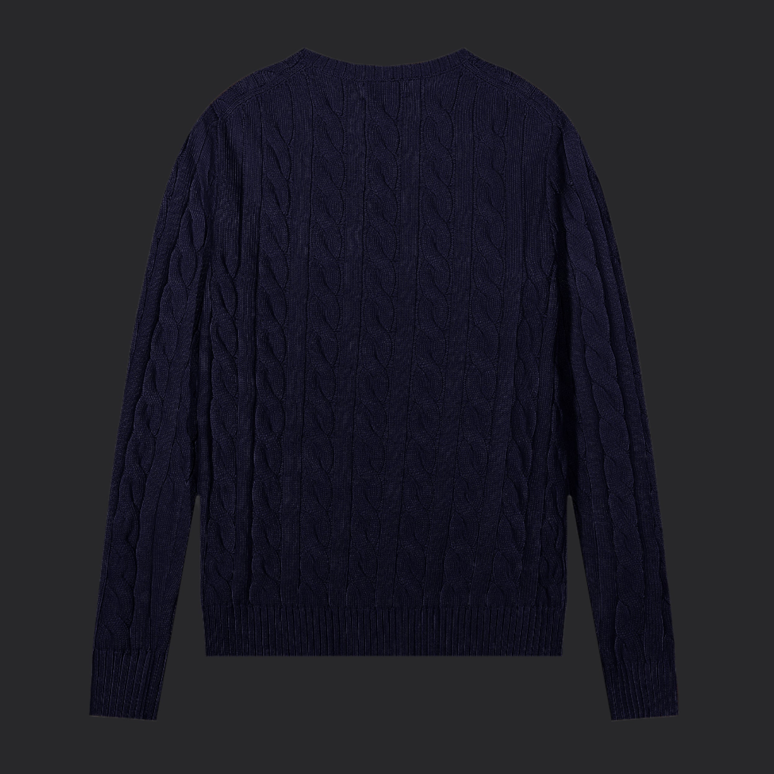 Polo Ralph Lauren Cable-Knit Wool-Cashmere Sweater- Navy Blue/Red Logo