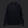 Polo Ralph Lauren Cable-Knit Cotton Quarter-Zip Sweater- Black/Red Logo