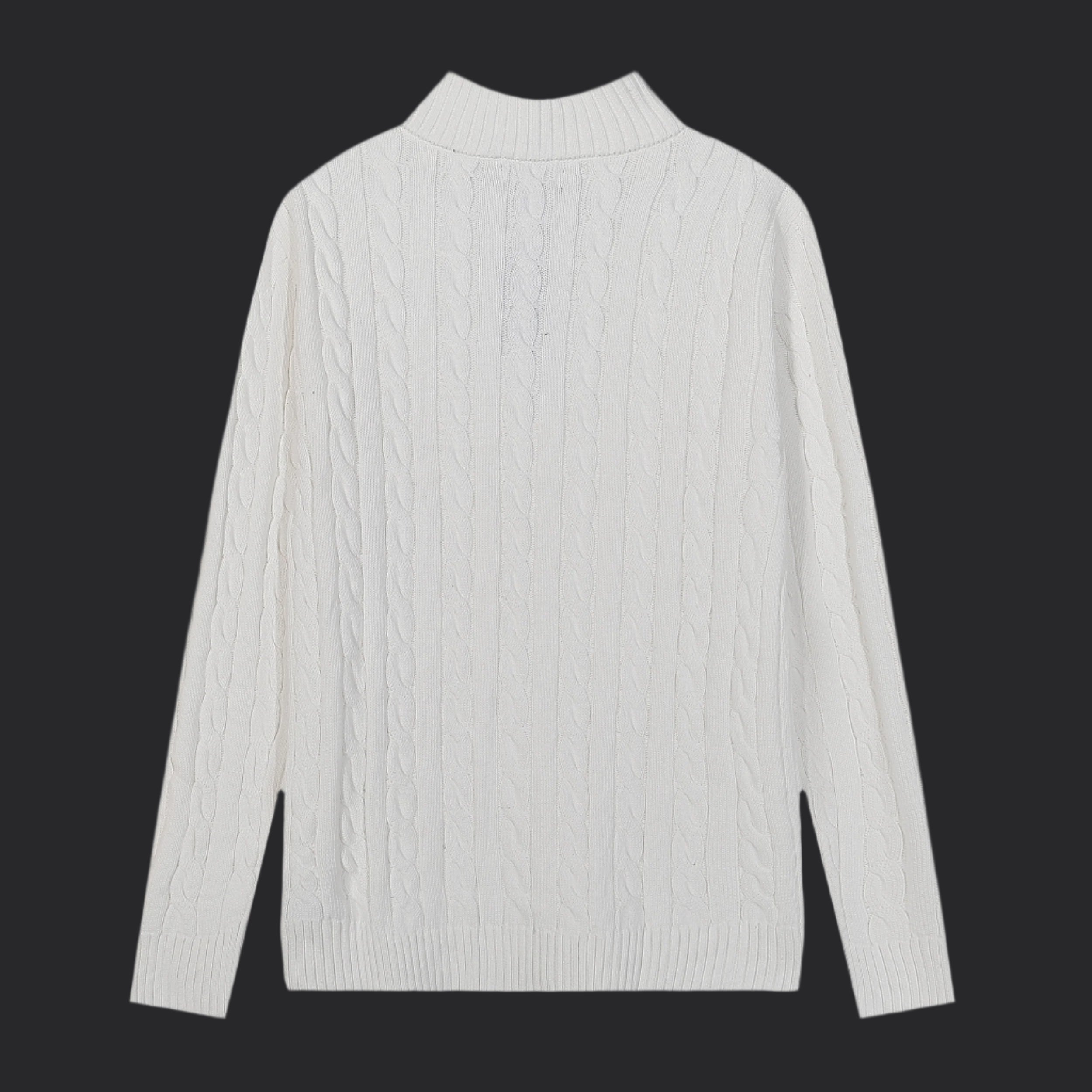 Polo Ralph Lauren Cable-Knit Cotton Quarter-Zip Sweater- White/Black Logo
