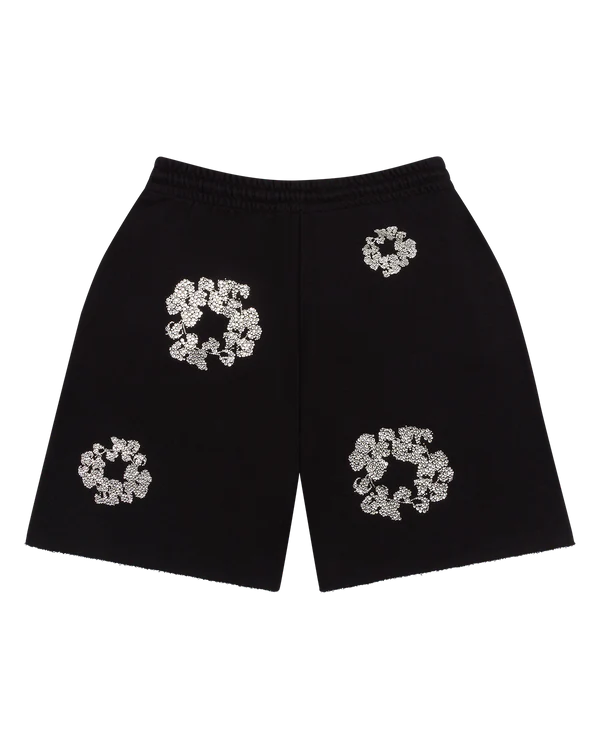 Denim Tears Cashmere Swarovski Cotton Wreath Shorts- Black