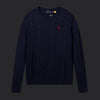 Polo Ralph Lauren Cable-Knit Wool-Cashmere Sweater- Navy Blue/Red Logo