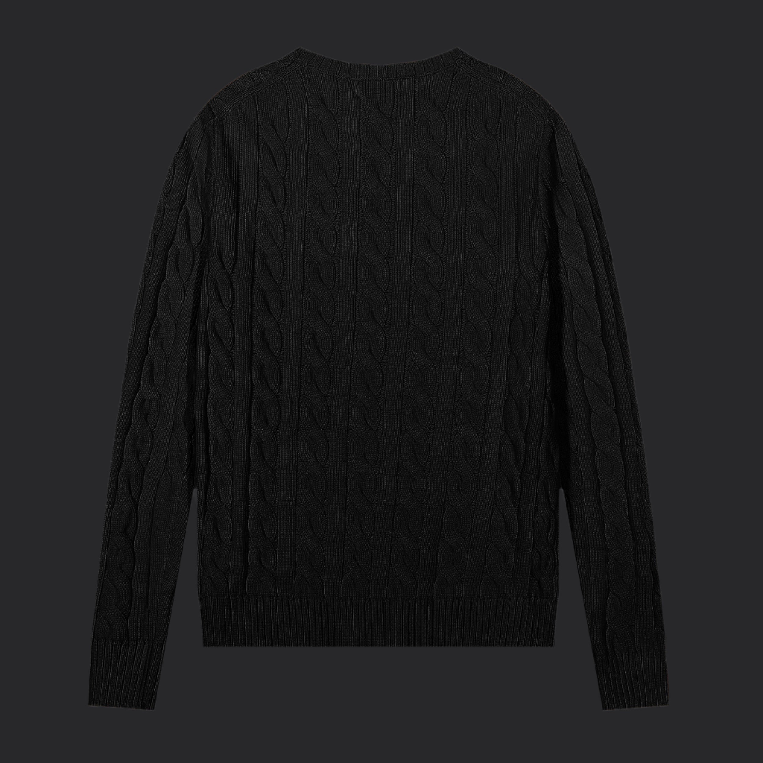 Polo Ralph Lauren Cable-Knit Wool-Cashmere Sweater- Black/White Logo