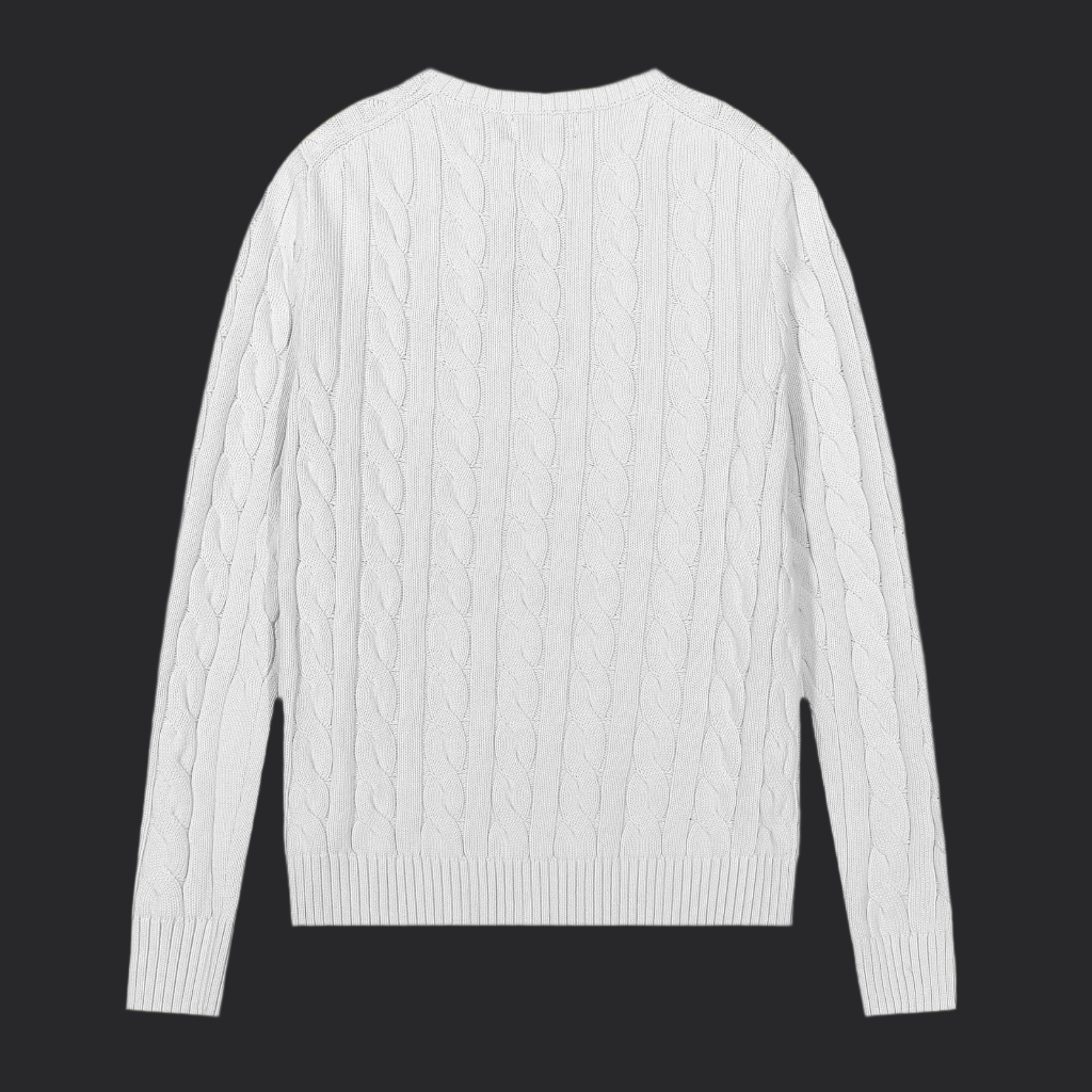Polo Ralph Lauren Cable-Knit Wool-Cashmere Sweater- White/Black Logo