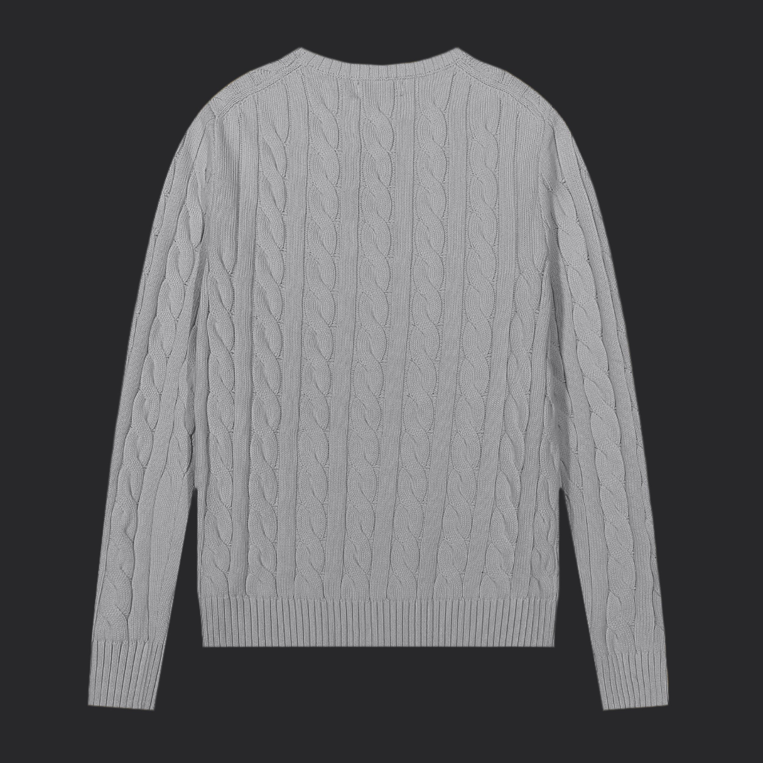 Polo Ralph Lauren Cable-Knit Wool-Cashmere Sweater- Grey/White Logo