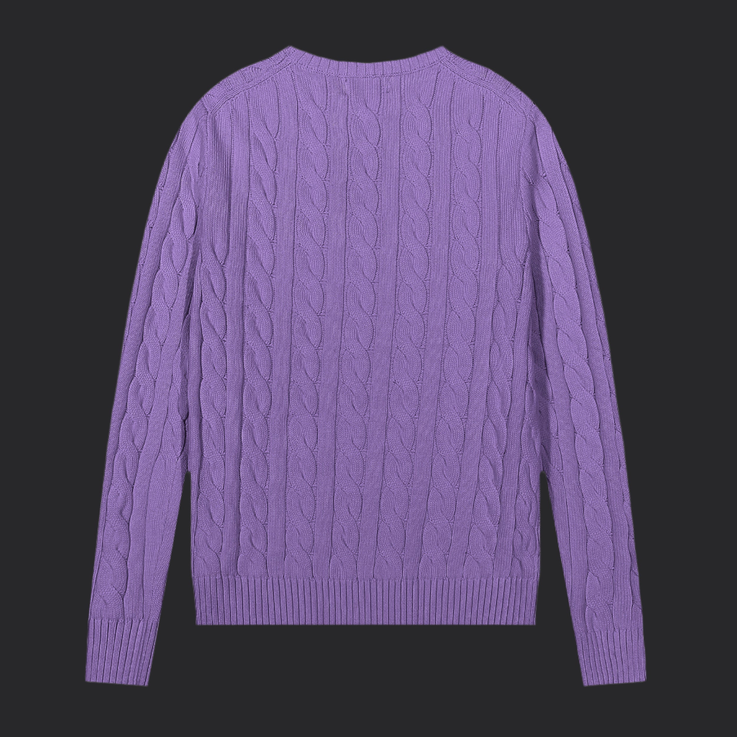 Polo Ralph Lauren Cable-Knit Wool-Cashmere Sweater- Purple/Black logo