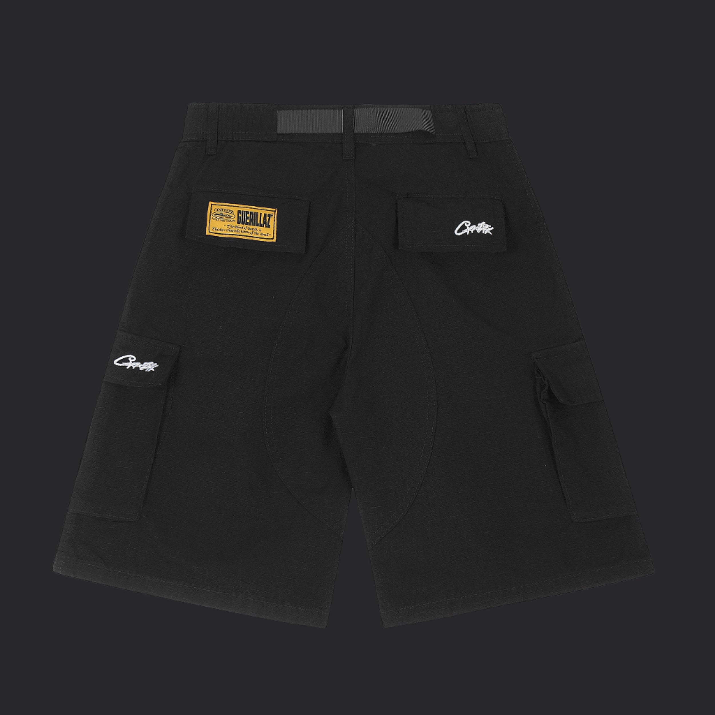 Corteiz Cargo Shorts- Black/White Logo