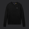 Polo Ralph Lauren Cable-Knit Wool-Cashmere Sweater- Black/White Logo