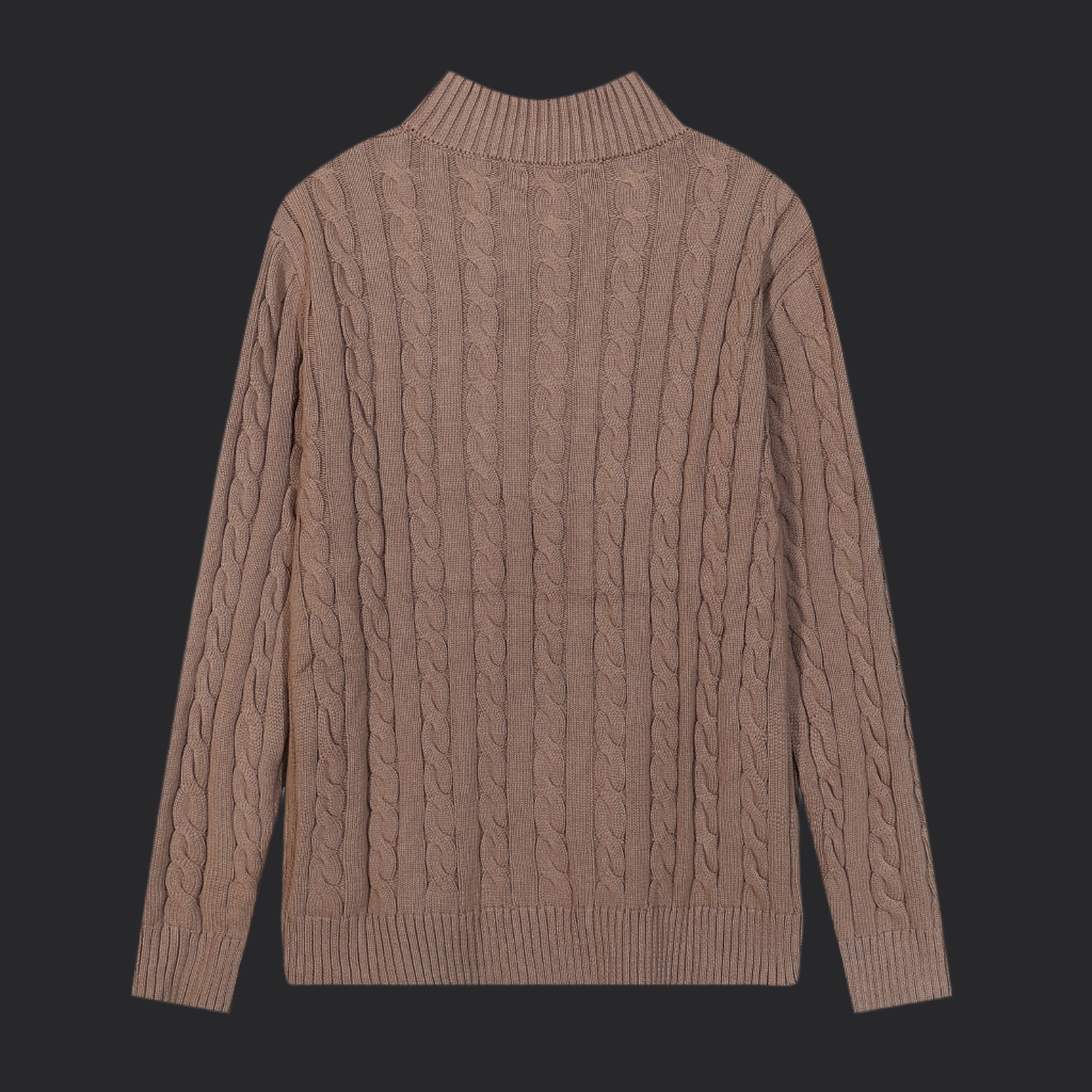 Polo Ralph Lauren Cable-Knit Cotton Quarter-Zip Sweater- Brown/Black Logo