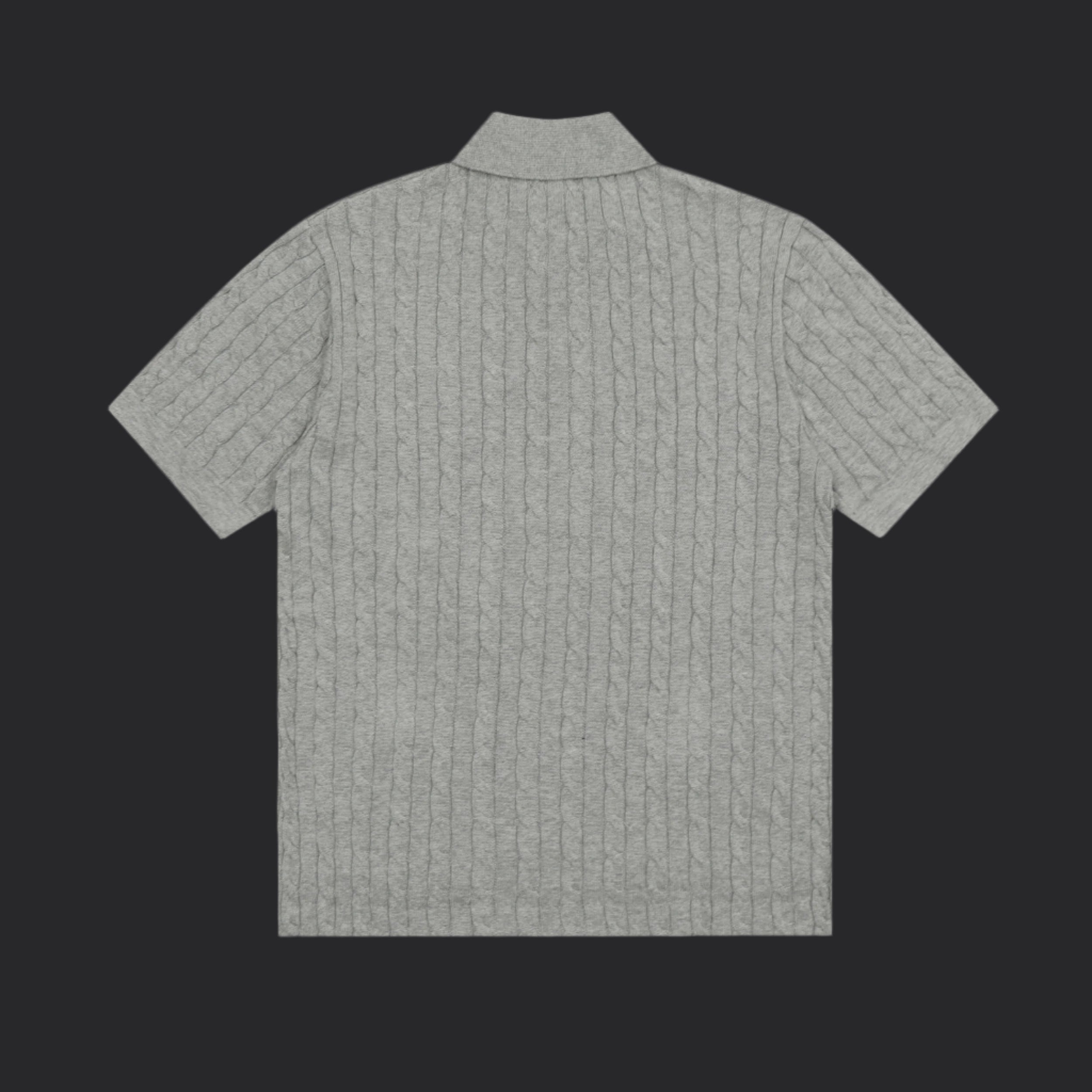 Polo Ralph Lauren Cable-Knit Wool Shirt- Grey/Navy Blue Logo